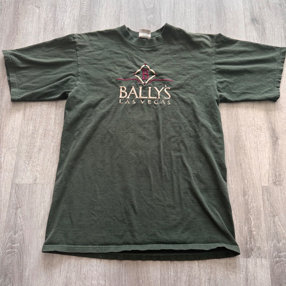 Vintage Ballys Las Vegas Embroidered T-Shirt Green Large Casino Souvenir Tee